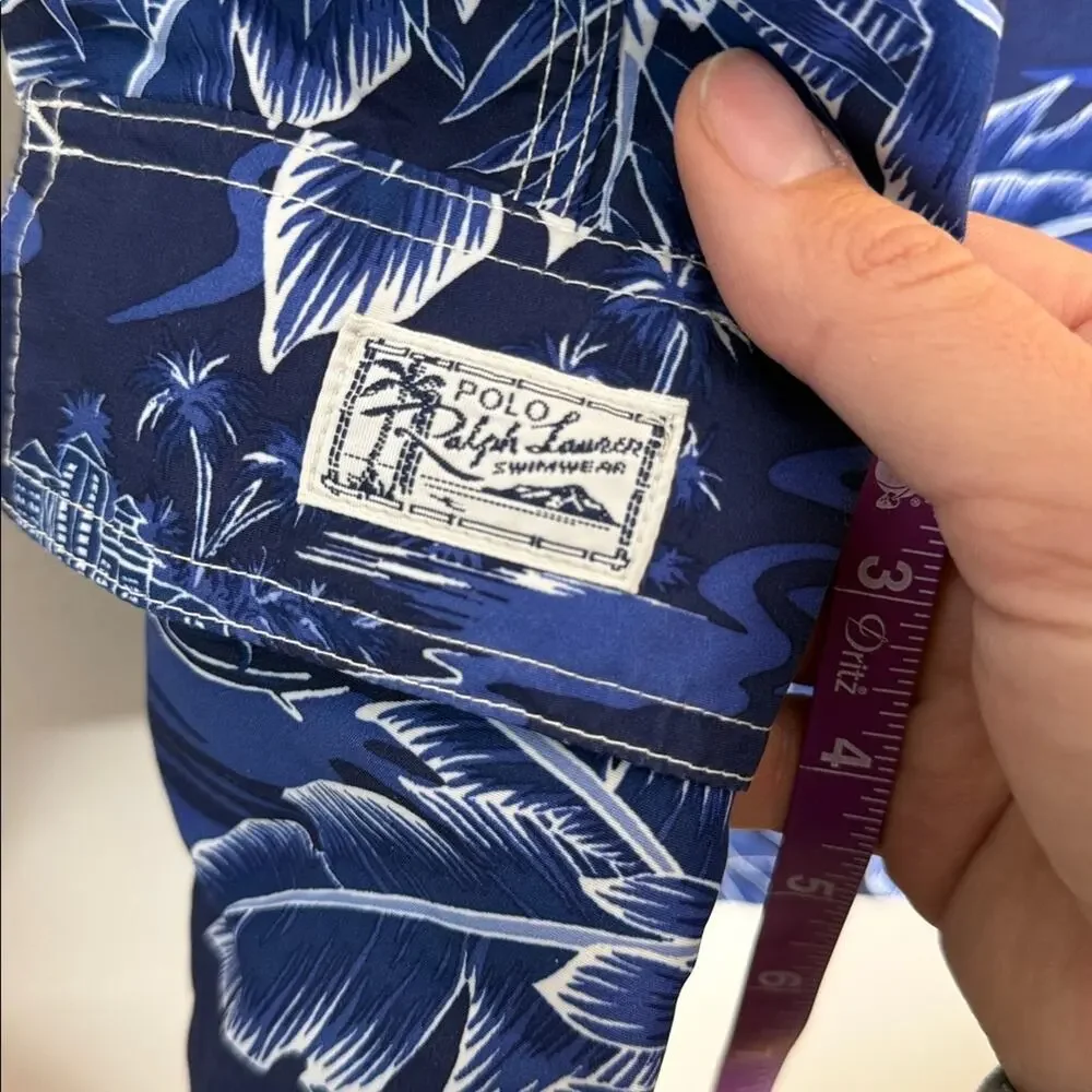 Polo Ralph Lauren Navy and White Tropical Print Swim Shorts Size 3XB